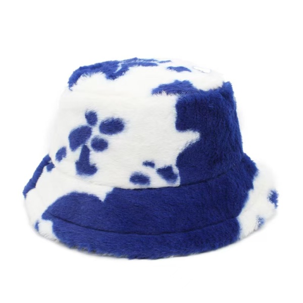 Cow Print Plush Fisherman Hat - Image 2