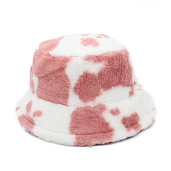 Cow Print Plush Fisherman Hat - Image 4